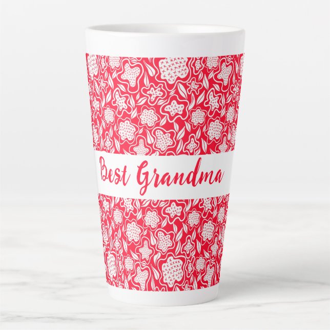 Tasse Latte Meilleure croix de grand-mère look rouge blanc flo (Devant)