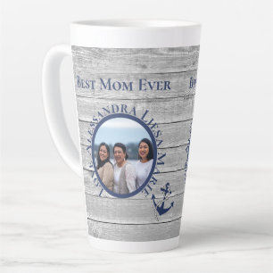 Tasse Latte Meilleure maman jamais Grey Wood Nautical Marine A