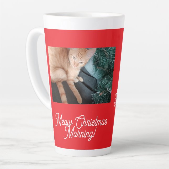 Tasse Latte Meow Christmas Morning, photo, texte, remplaçable (Angle gauche)