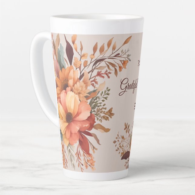 Tasse Latte Merci reconnaissant béni Floral Thanksgiving (Angle gauche)