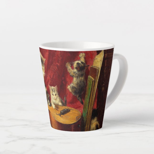 Tasse Latte Mère Chat et chatons Jouer avec la guitare (Angle droit)