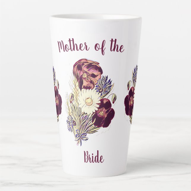 Tasse Latte Mère personnalisée de la mariée aquarelle florale (Devant)