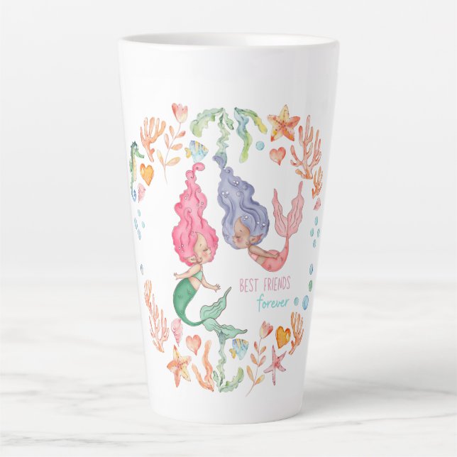 Tasse Latte Mermaids Meilleurs amis pour toujours BFF personna (Devant)