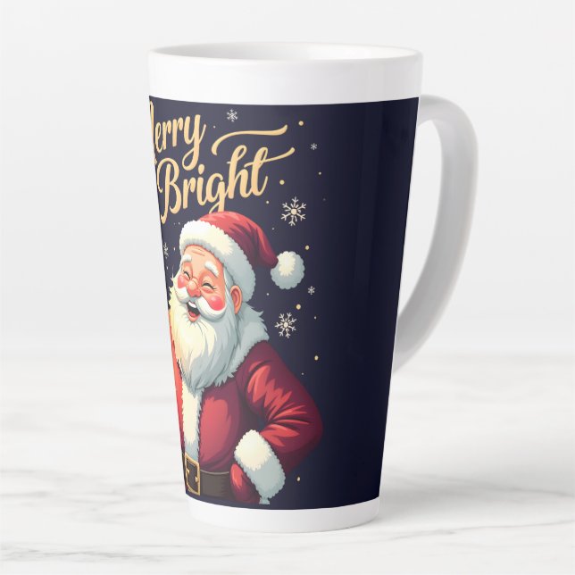 Tasse Latte Merry Bright Santa Holding Lantern Illustration (Angle droit)