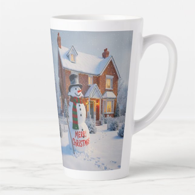 TASSE LATTE MERRY CHRISTMAS BIG SNOWMAN WINTER SCENE (Droite)