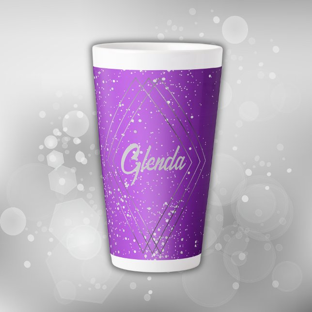 Tasse Latte Métal brossé violet moderne avec Monogramme argent (Créateur téléchargé)