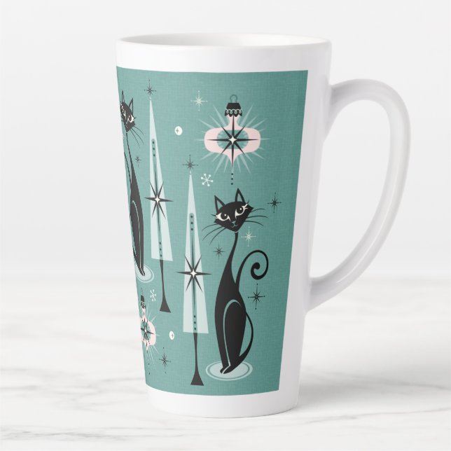 Tasse Latte Mid Century Holiday Meow Atomique Kitty Noël (Droite)