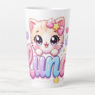 Tasse Latte Mignon Kawaii Luna Nom de Chat Pastel Rose Étincel