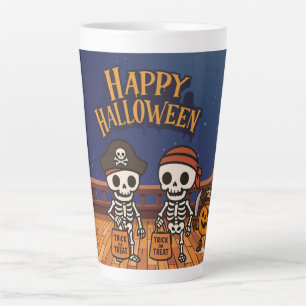 Tasse Latte mignon, squelettes et citrouille Halloween