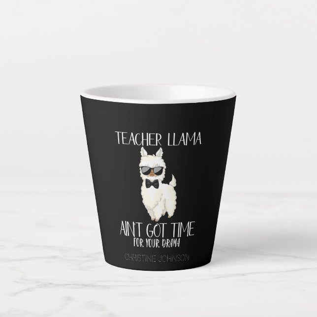 Tasse Latte Mignonne et drôle Enseignante Llama | Nom personna (Devant)