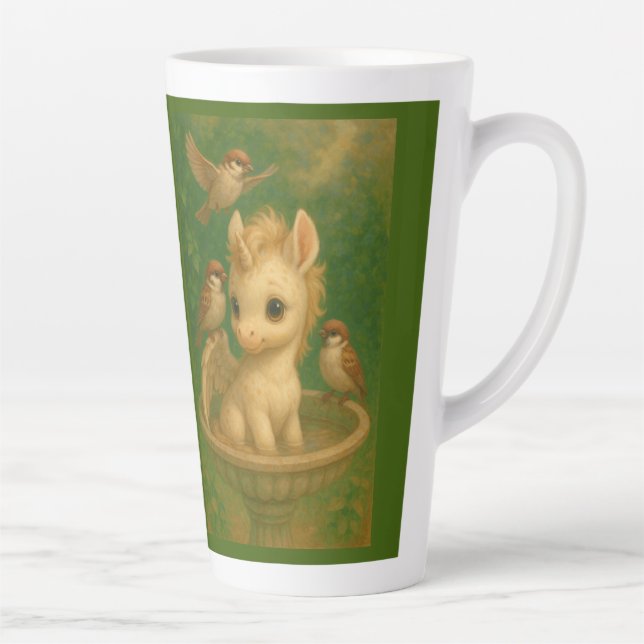 Tasse Latte Mignonne, Gros yeux, bébé unisus, pegasus unicorne (Droite)