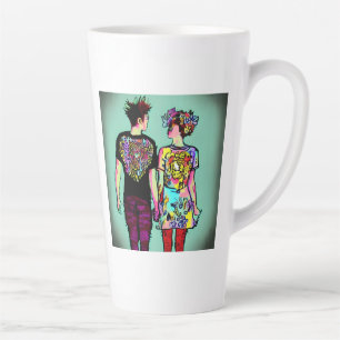 Tasse Latte Mignonne Grunge Guy et jolie Punk Girl tenant les 