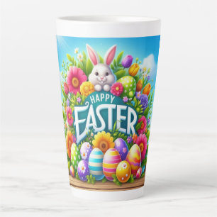 Tasse Latte Mignonne lapin de printemps/Pâques avec oeuf