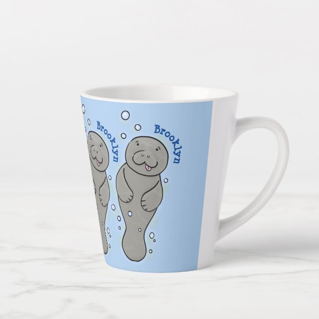 Tasse Latte Mignonne manatée bébé avec bulles illustration (Droite)
