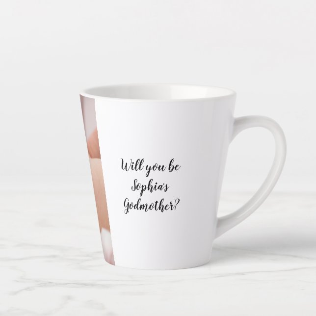 Tasse Latte Mignonne Serez-Vous Parrain Bébé Photo Christening (Droite)