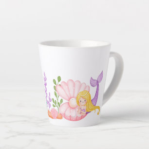 Tasse Latte Mignonne sirène sous l'aquarelle de la mer