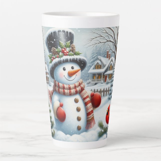 Tasse Latte Mignonne, Vintage/Whimsical bonhomme de neige de N (Devant)