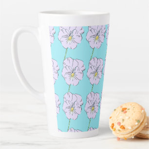 Tasse Latte Mikitiez bleu minuscule motif de fleurs blanches