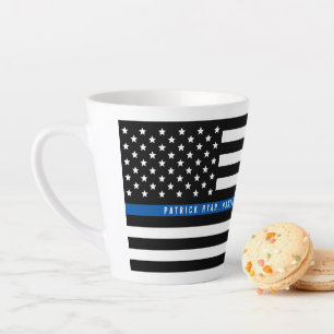 Tasse Latte Mince Ligne bleue Police Drapeau Monogramme