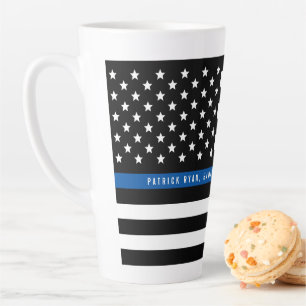 Tasse Latte Mince Ligne Bleue Police Indicateur Monogramme Lar