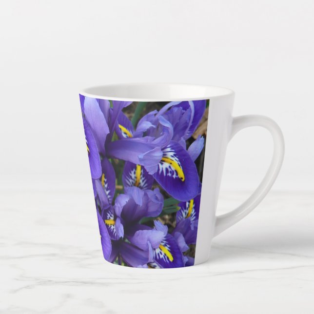Tasse Latte Miniature Bleu Irises Printemps Floral (Droite)