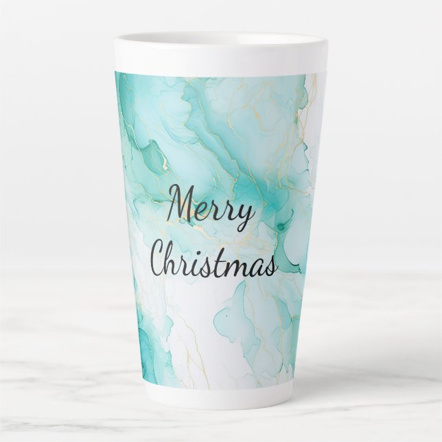 Tasse Latte Mint Aqua Pearl Marbre or (Devant)