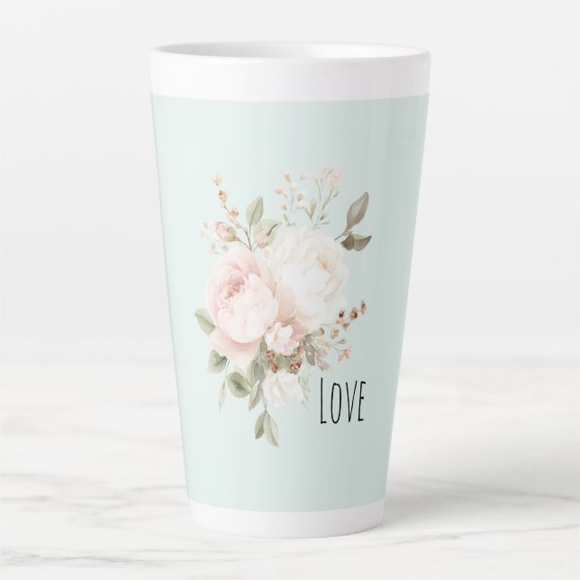 Tasse Latte Mint Blush Pink White Rose Flowers (Devant)