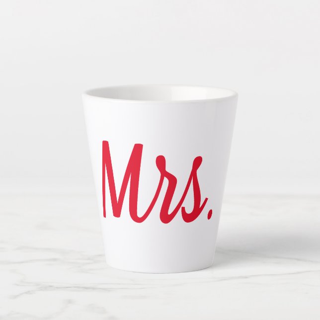 Tasse Latte Mme Femme Couple Monogramme Rouge Bold Personnalis (Devant)