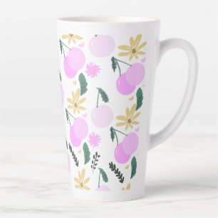 Tasse Latte Modèle de cœurs roses jaunes floraux de cerisier 