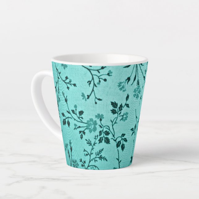 Tasse Latte Modèle floral turquoise (Angle gauche)