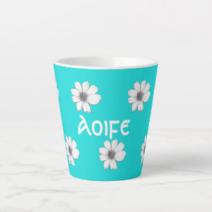 Tasse Latte Modèle floral Turquoise Blue nom personnalisé