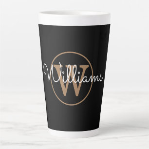 Tasse Latte Moderne écriture monogramme noir doré