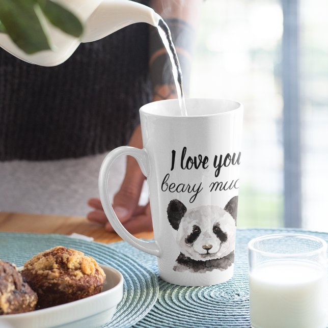 Tasse Latte Moderne Je T'Aime Beary Beaucoup Panda Noir Et Bla (Créateur téléchargé)