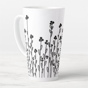 Tasse Latte Moderne minimaliste noir blanc doodé floral