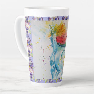 Tasse Latte Mon Cheval Arc-en-ciel Unicorne Aquarelle Latte Mu