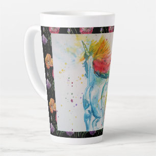 Tasse Latte Mon Cheval Arc-en-ciel Unicorne Aquarelle Latte Mu