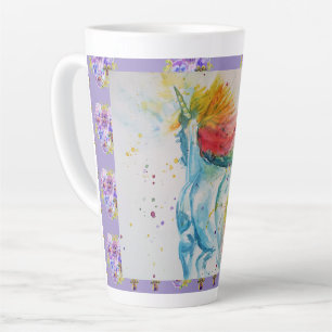 Tasse Latte Mon Cheval Arc-en-ciel Unicorne Aquarelle Latte Mu