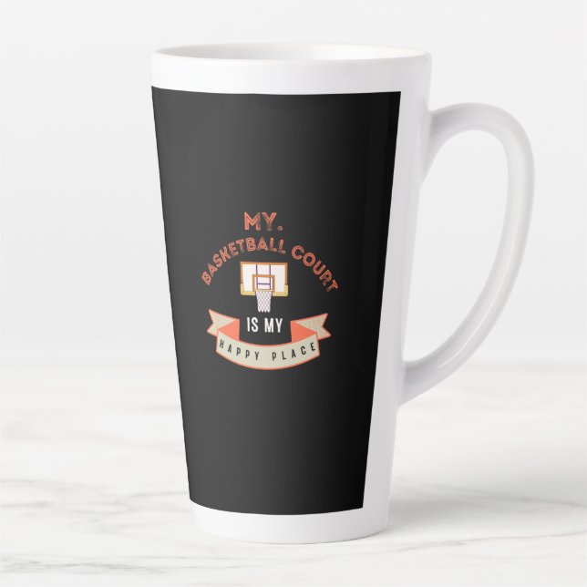 Tasse Latte Mon terrain de basket-ball est mon endroit heureux (Droite)