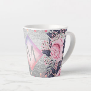Tasse Latte Monogram Silver Navy Rosegold Girly Newlyweds Cade