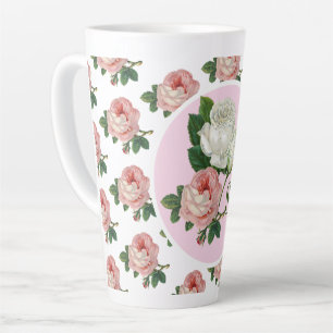 Tasse Latte Monogram Vintage Rose Florale Chic