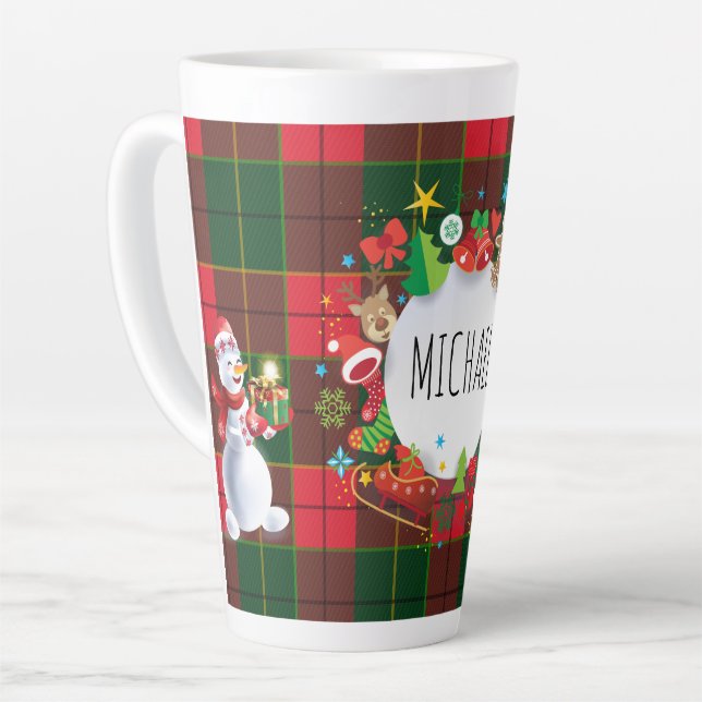 Tasse Latte Monogram Winter Holiday Christmas Scottish Pattern (Angle gauche)