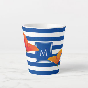 Tasse Latte Monogramme à rayures bleu chic
