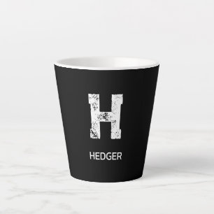 TASSE LATTE MONOGRAMME À UNE LETTRE BLANC MINIMALISTE NOM NOIR