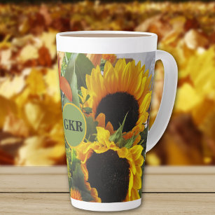 Tasse Latte Monogramme Autumn Sunflower Photo Imprimer 17oz