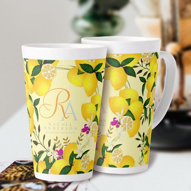 Tasse Latte Monogramme citron jaune (Créateur téléchargé)