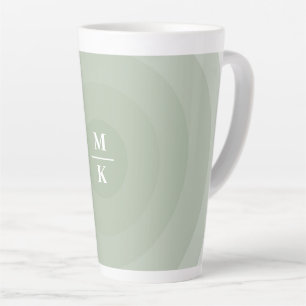Tasse Latte Monogramme de dégradé circulaire minimaliste vert 