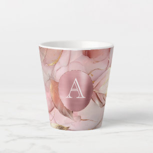 Tasse Latte Monogramme de Feuilles d'or rose pâle