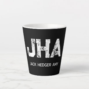 TASSE LATTE MONOGRAMME DE NOM À TROIS LETTRES BLANC MINIMALIST