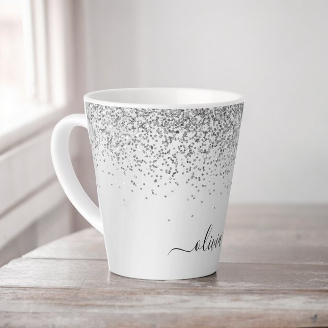 Tasse Latte Monogramme de nom en métal à paillettes scintillan (Créateur téléchargé)