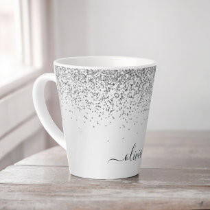 Tasse Latte Monogramme de nom en paillettes métalliques scinti